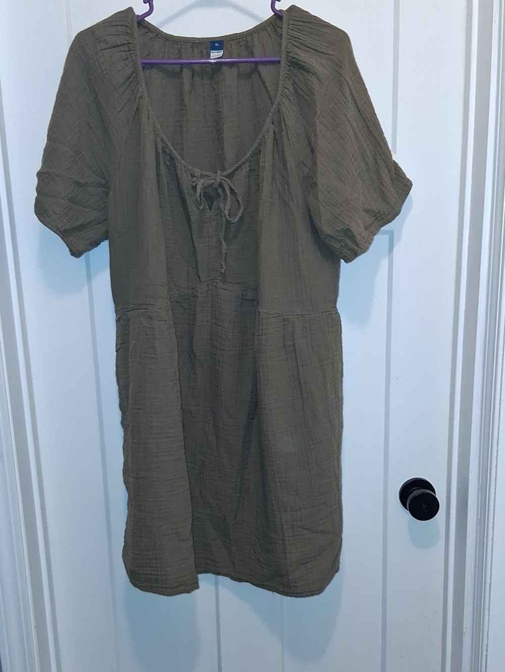 Old Navy Olive Green Tie-Front Gauze Dress Size XL With Pockets
